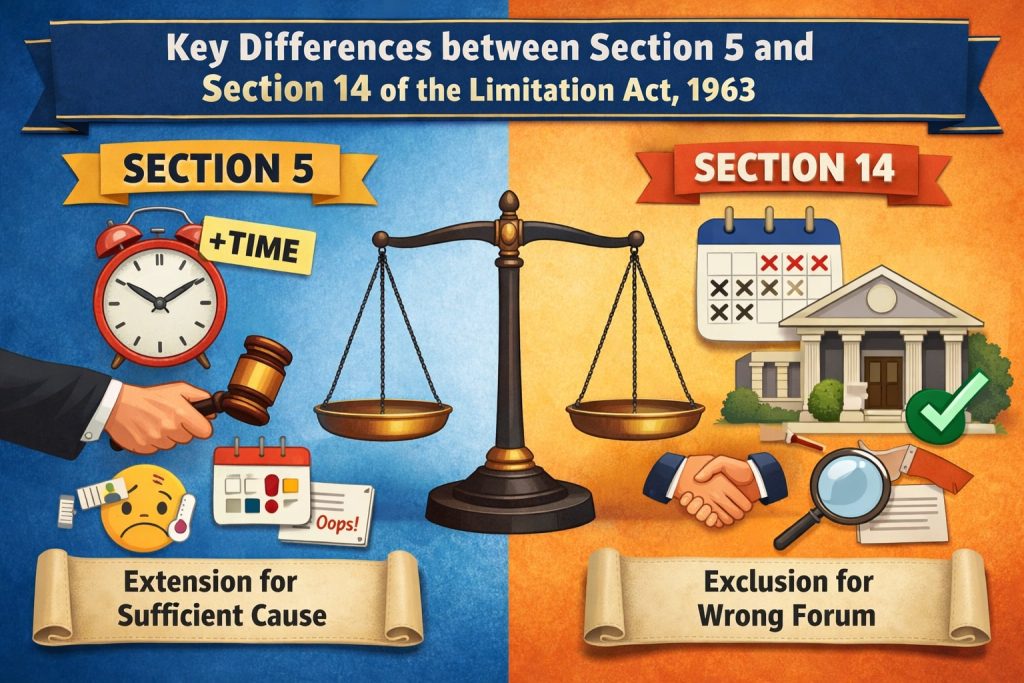 Key Differences between Section 5 and Section 14 of the Limitation Act, 1963 Key Differences between Section 5 and Section 14 of the Limitation Act, 1963