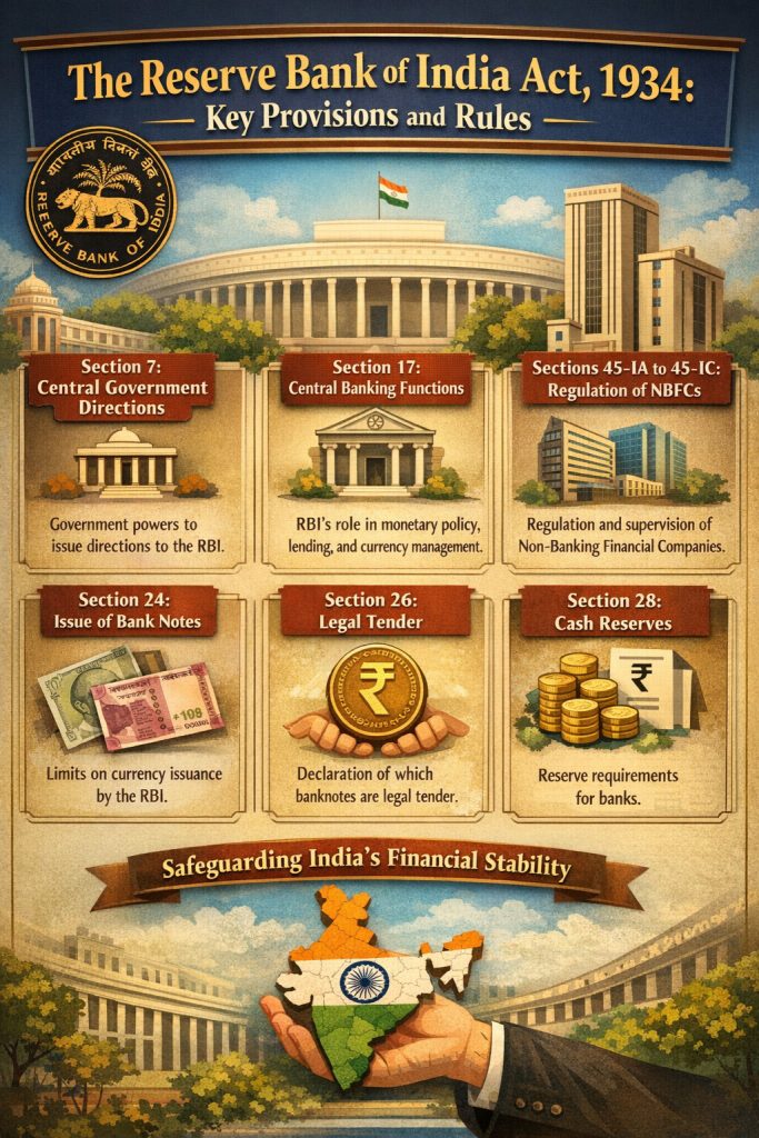 The Reserve Bank of India Act, 1934: Key Provisions and Rules – Safeguarding India’s Financial Stability The Reserve Bank of India Act, 1934