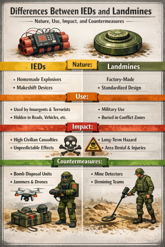 Differences Between Improvised Explosive Devices (IEDs) and Landmines: Nature, Use, Impact, and Countermeasures Differences Between Improvised Explosive Devices (IEDs) and Landmines: Nature, Use, Impact, and Countermeasures