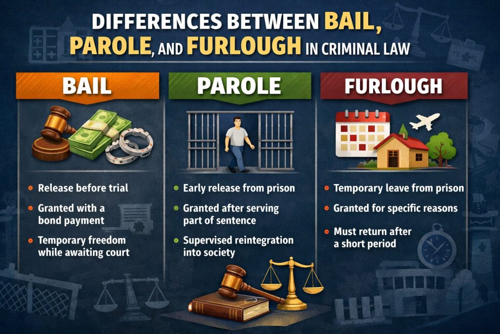 Differences Between Bail, Parole, and Furlough in Criminal Law Differences Between Bail, Parole, and Furlough in Criminal Law