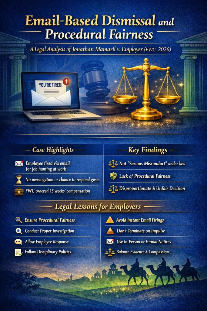 Email-Based Dismissal and Procedural Fairness: A Legal Analysis of Jonathan Mamaril vs Employer (FWC, 2026) Email-Based Dismissal and Procedural Fairness