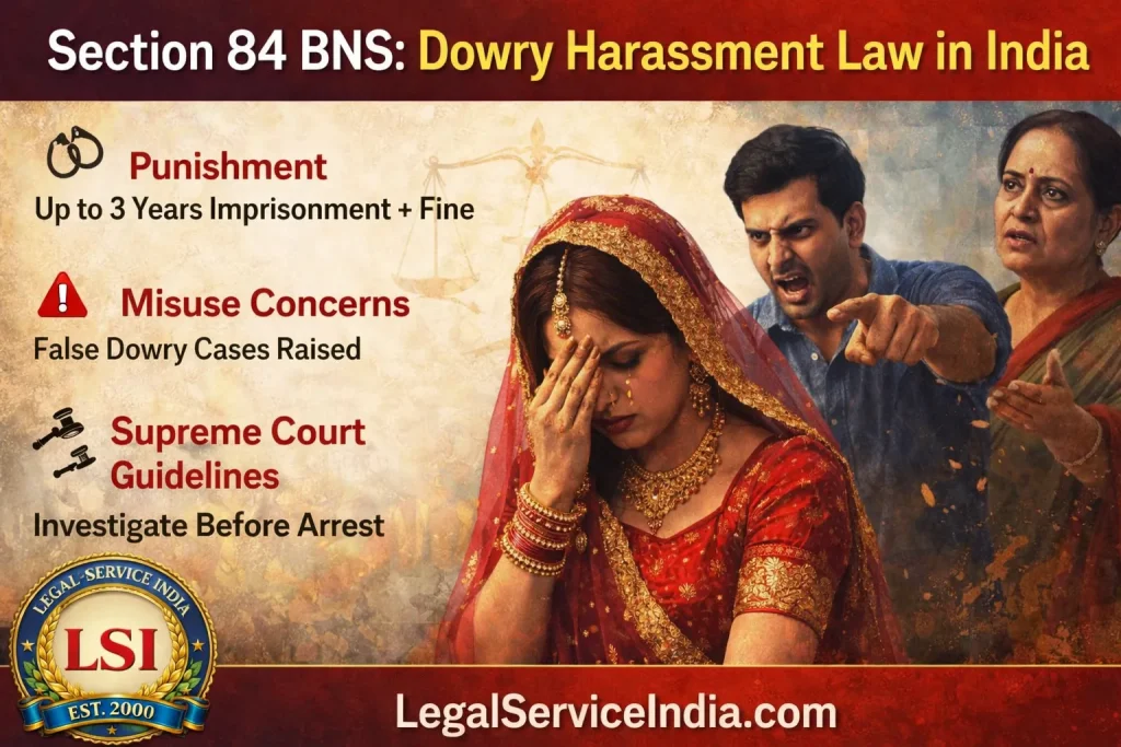 Section 84 BNS Explained: Dowry Harassment Law, Punishment, Misuse & Supreme Court Guidelines Section 84 BNS Explained: Dowry Harassment Law, Punishment, Misuse & Supreme Court Guidelines