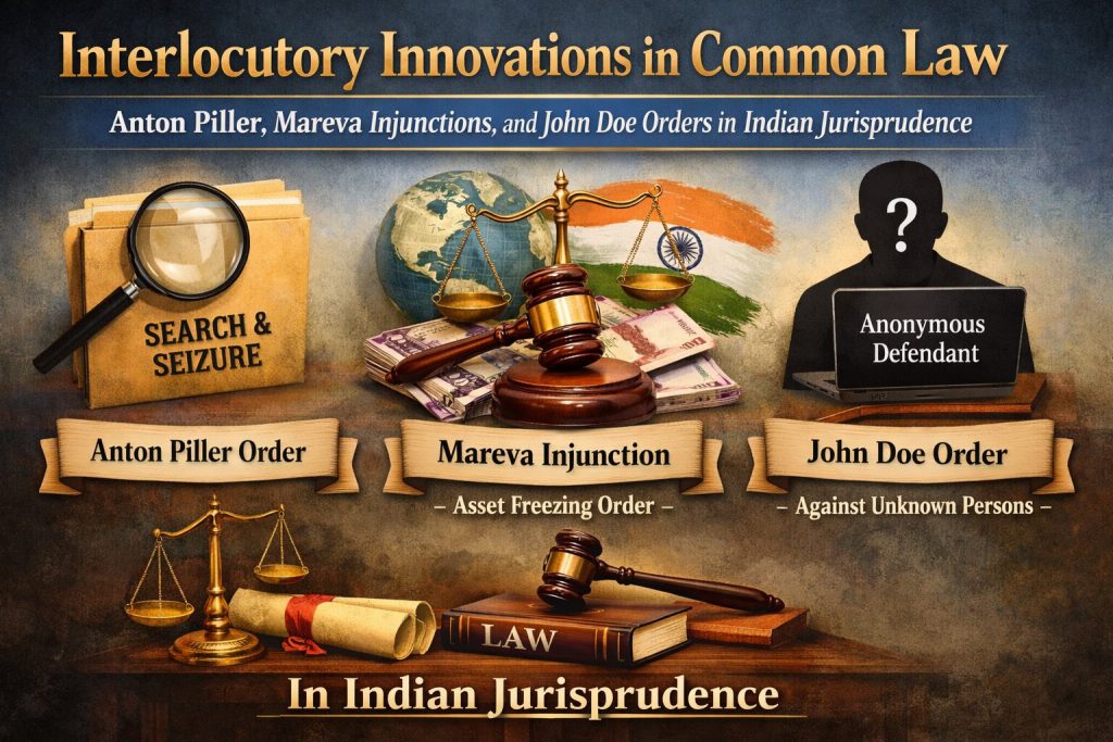 Interlocutory Innovations in Common Law: Anton Piller, Mareva Injunctions, and John Doe Orders in Indian Jurisprudence Anton Piller Mareva John Doe Orders India