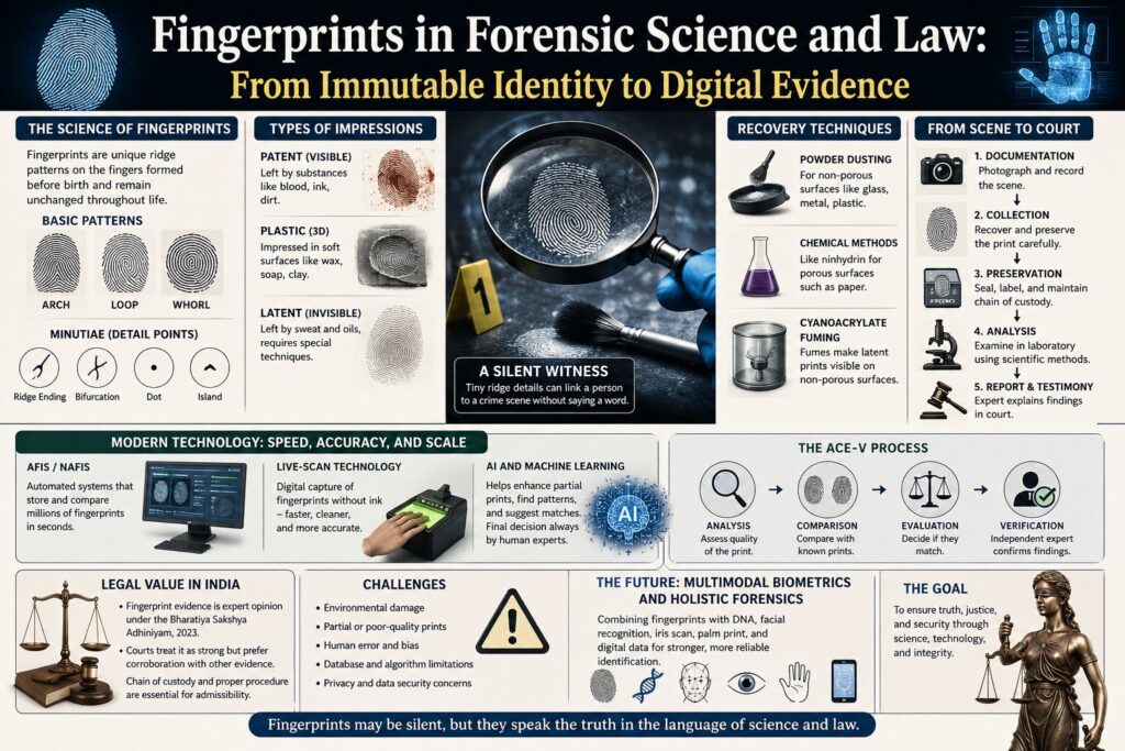 Fingerprints in Forensic Science and Law: From Immutable Identity to Digital Evidence