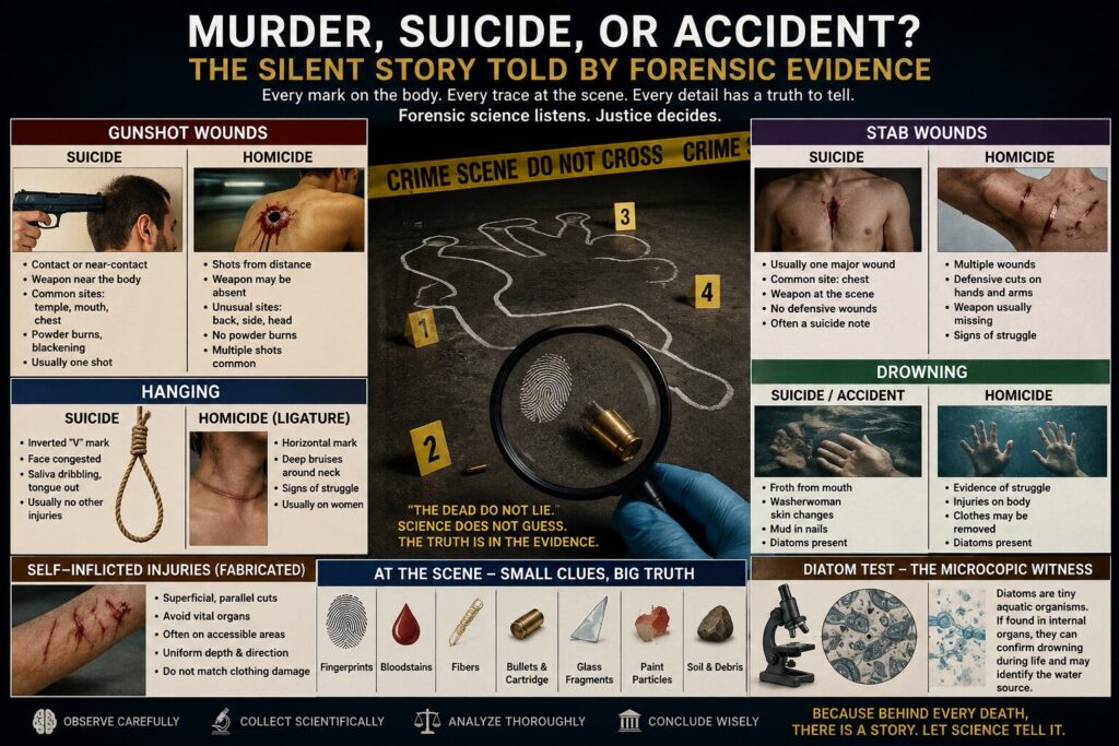 Murder, Suicide, or Accident? The Silent Story Told by Forensic Evidence