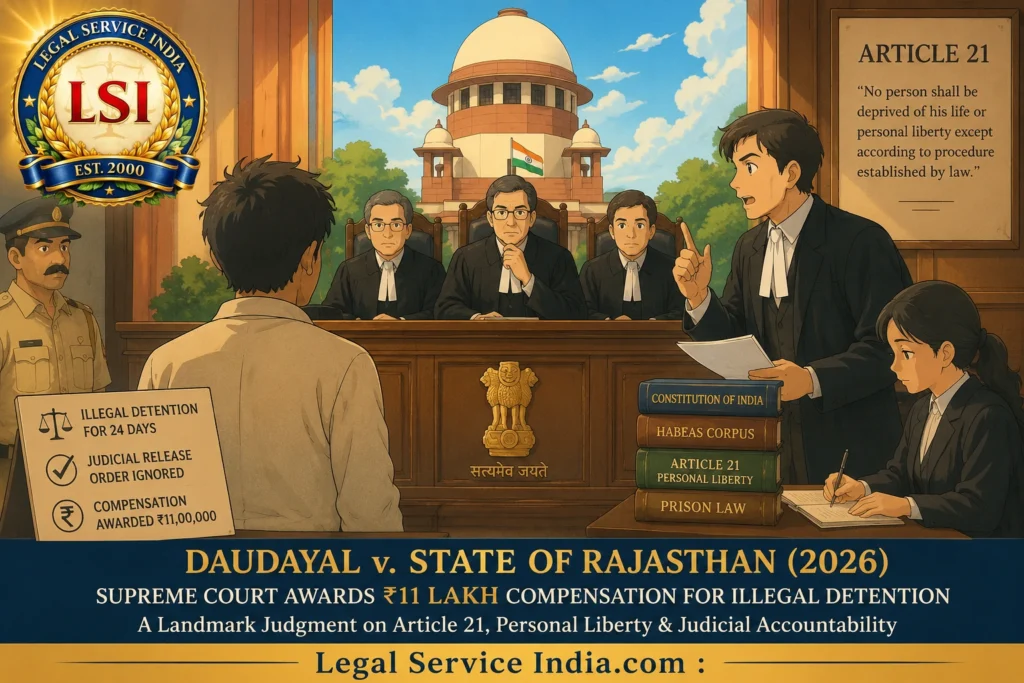 Daudayal v. State of Rajasthan (2026): Supreme Court Awards ₹11 Lakh Compensation for Illegal Detention After Parole Release Order Daudayal v. State of Rajasthan (2026)