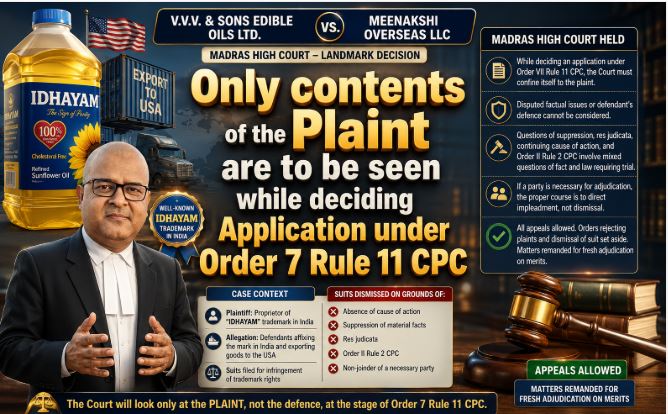 Only contents of the Plaint are to be seen while deciding Application under Order 7 Rule 11 CPC Madras High Court Idhayam Trademark Judgment 2026