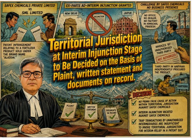 Territorial Jurisdiction at the interim injunction stage is to Be Decided on the Basis of the plaint, written statement and documents on record Safex Chemicals v SML Limited