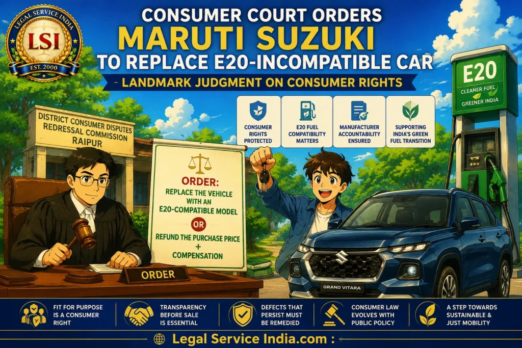 Consumer Court Orders Maruti Suzuki to Replace E20-Incompatible Car: Landmark Judgment on Consumer Rights, Product Liability & E20 Fuel Law Maruti Suzuki E20 Compatible Car Judgment