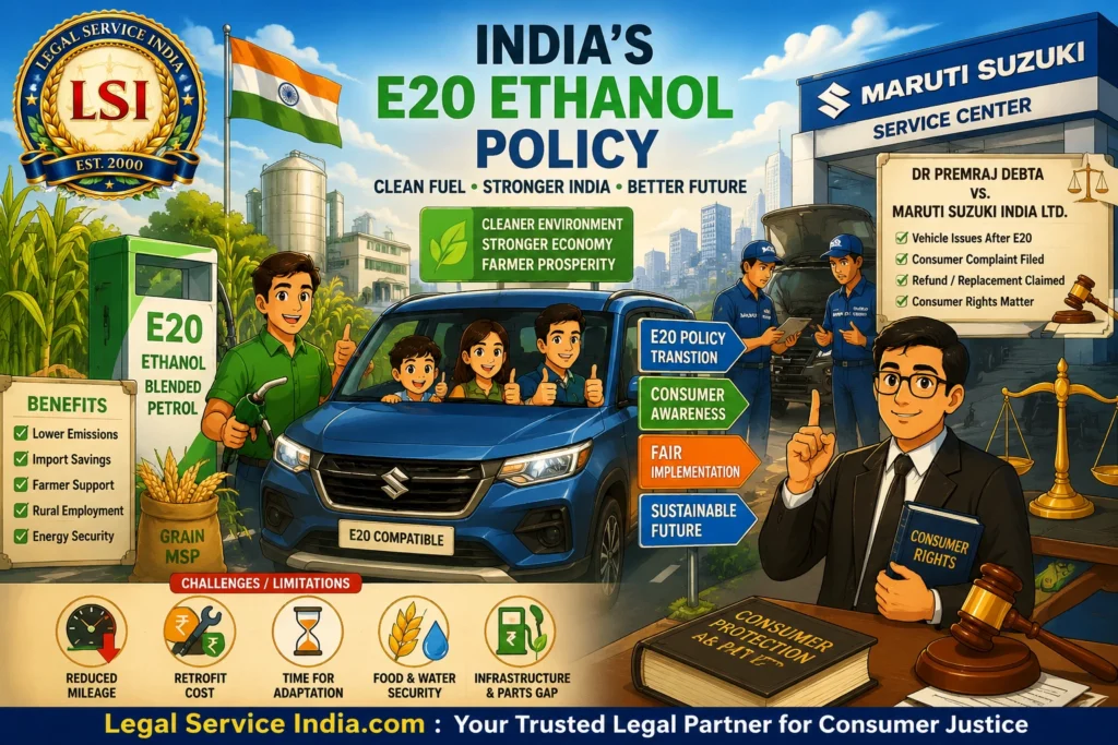India’s E20 Ethanol Policy Explained: Benefits, Problems, Maruti Suzuki Case & Consumer Rights India E20 Ethanol Policy