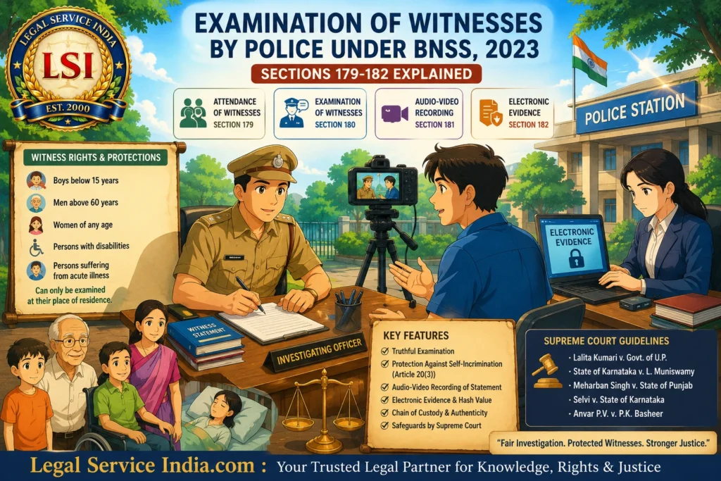 Examination of Witnesses by Police Under BNSS 2023: Sections 179-182 Explained with Procedure, Rights & Case Law Examination of Witnesses under BNSS 2023