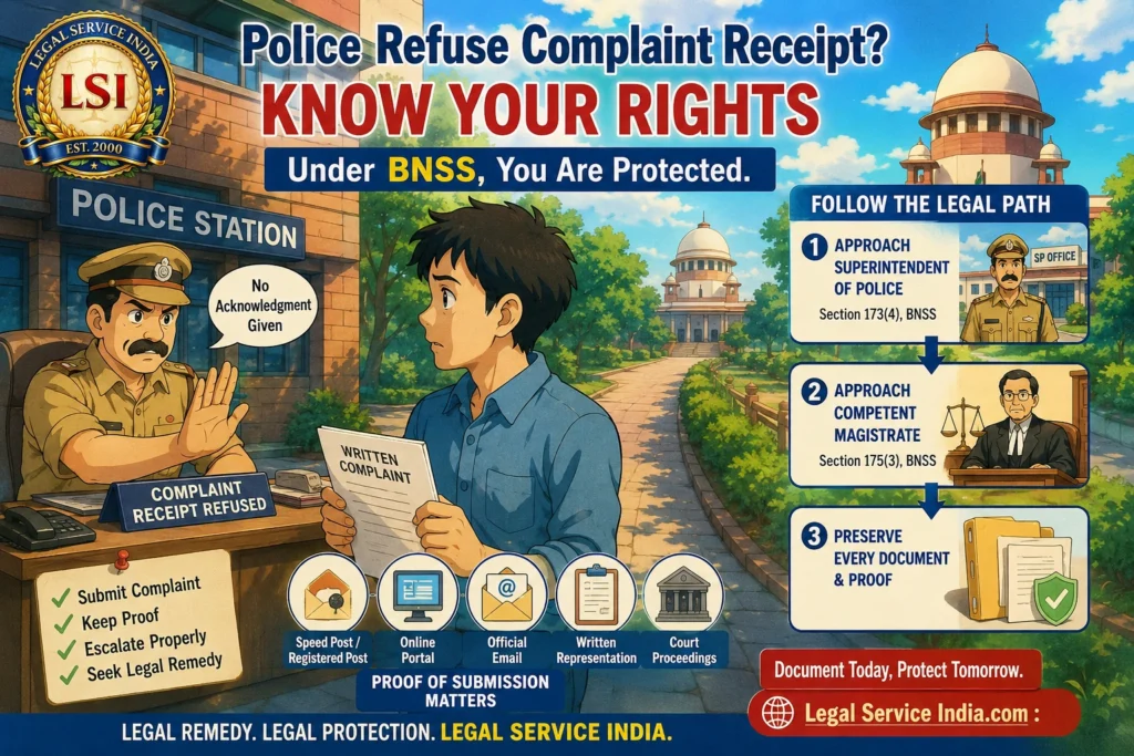 Refusal to Provide a Receipt for a Written Complaint: BNSS Duties, Consequences, and Legal Remedies Police Complaint Receipt Under BNSS