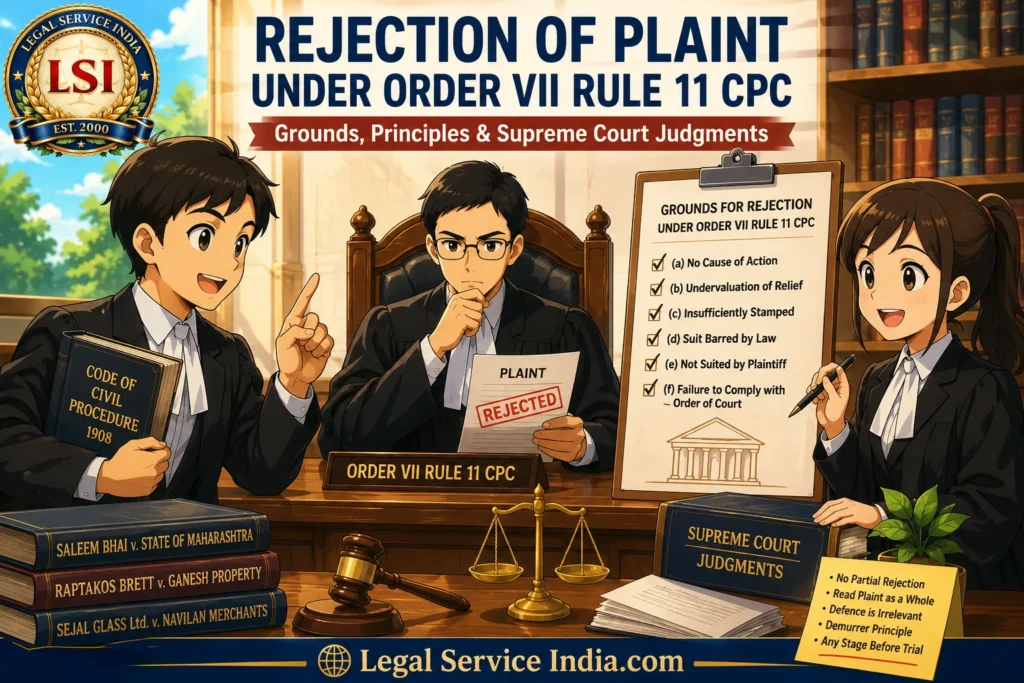 Rejection of Plaint Under Order VII Rule 11 CPC: Grounds, Procedure & Supreme Court Judgments Rejection of Plaint Under Order VII Rule 11 CPC