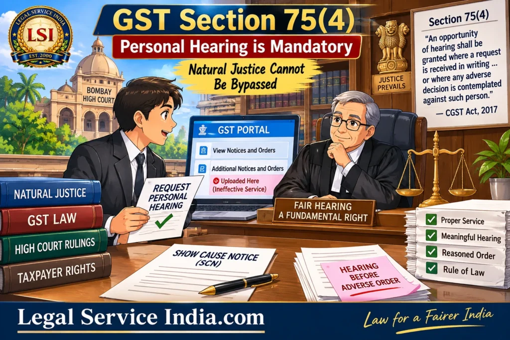 GST Section 75(4): Personal Hearing Mandatory Before Adverse Order GST Section 75(4) personal hearing