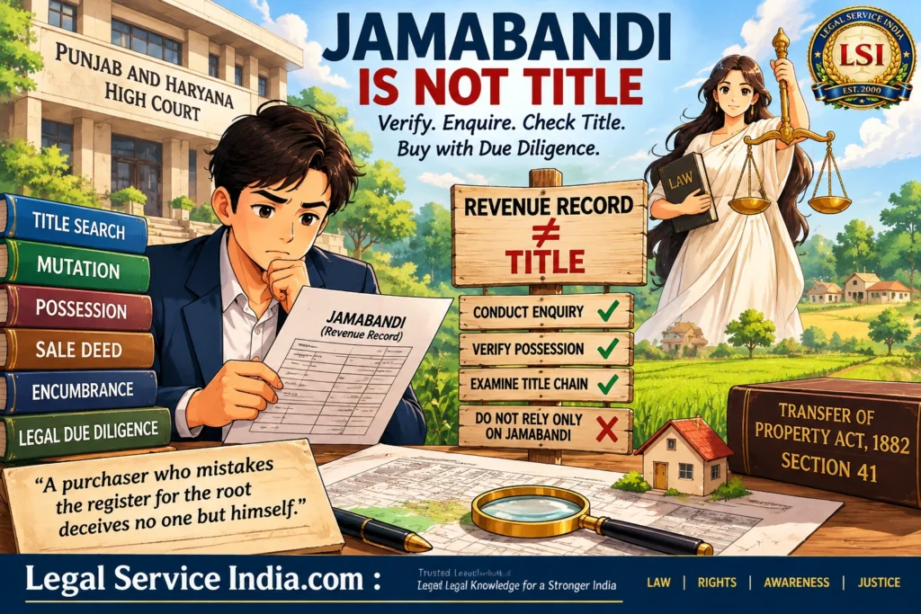Jamabandi Is Not Title: Punjab & Haryana HC Clarifies Bona Fide Purchaser Rights Under Section 41 TPA Jamabandi is not a title