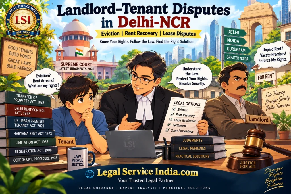 Landlord–Tenant Disputes in Delhi-NCR: Eviction, Rent Recovery & Lease Laws 2026 Landlord-Tenant Disputes in Delhi-NCR