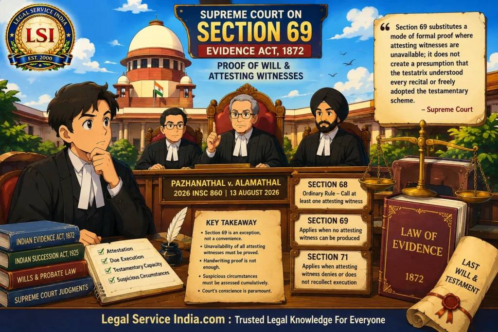 From Section 68 to Section 69 of the Indian Succession Act, 1925: The Statutory Gateway for Proving a Will – Doctrine, Precedent, and Practice after Pazhanathal v. Alamathal (2026) Section 69 Evidence Act proof of Will