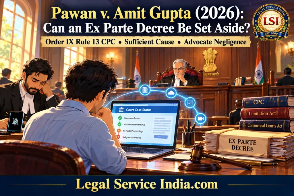 Can an Ex Parte Decree Be Set Aside? Pawan v. Amit Gupta (2026) on Order IX Rule 13 CPC & Advocate Negligence Order IX Rule 13 CPC